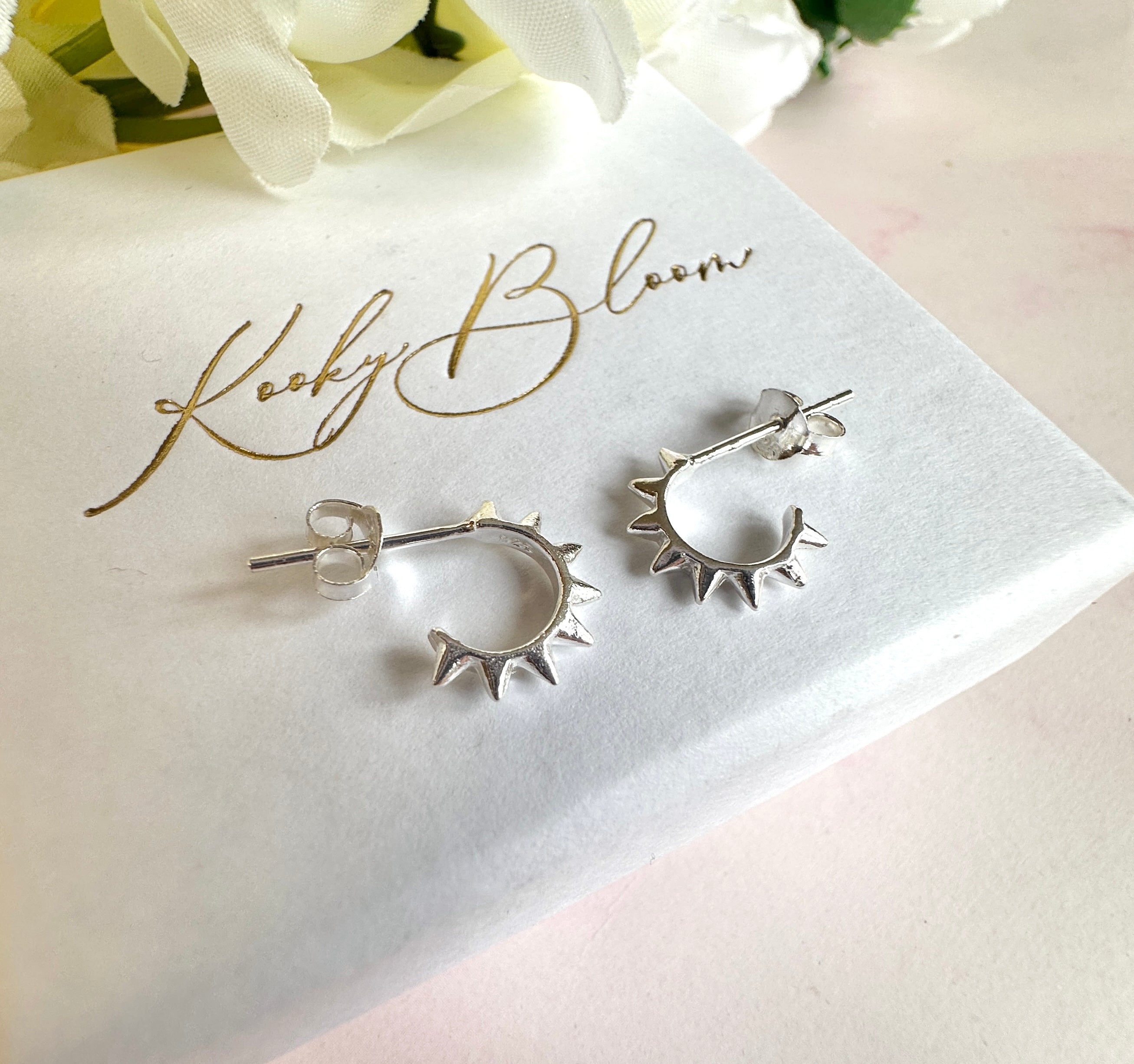 925 sterling silver Spike half hoop stud earrings.