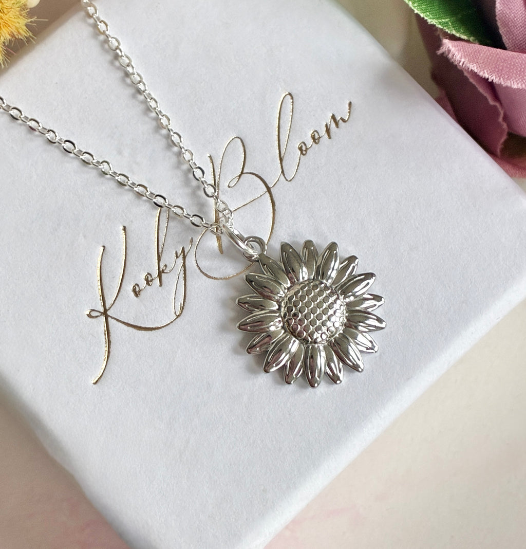 Silver sunflower necklace