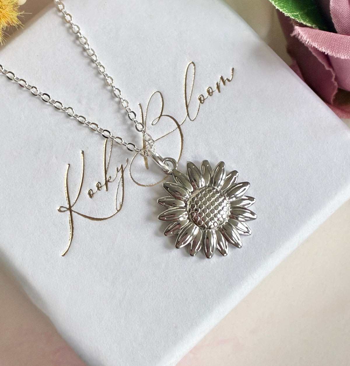 Silver sunflower necklace