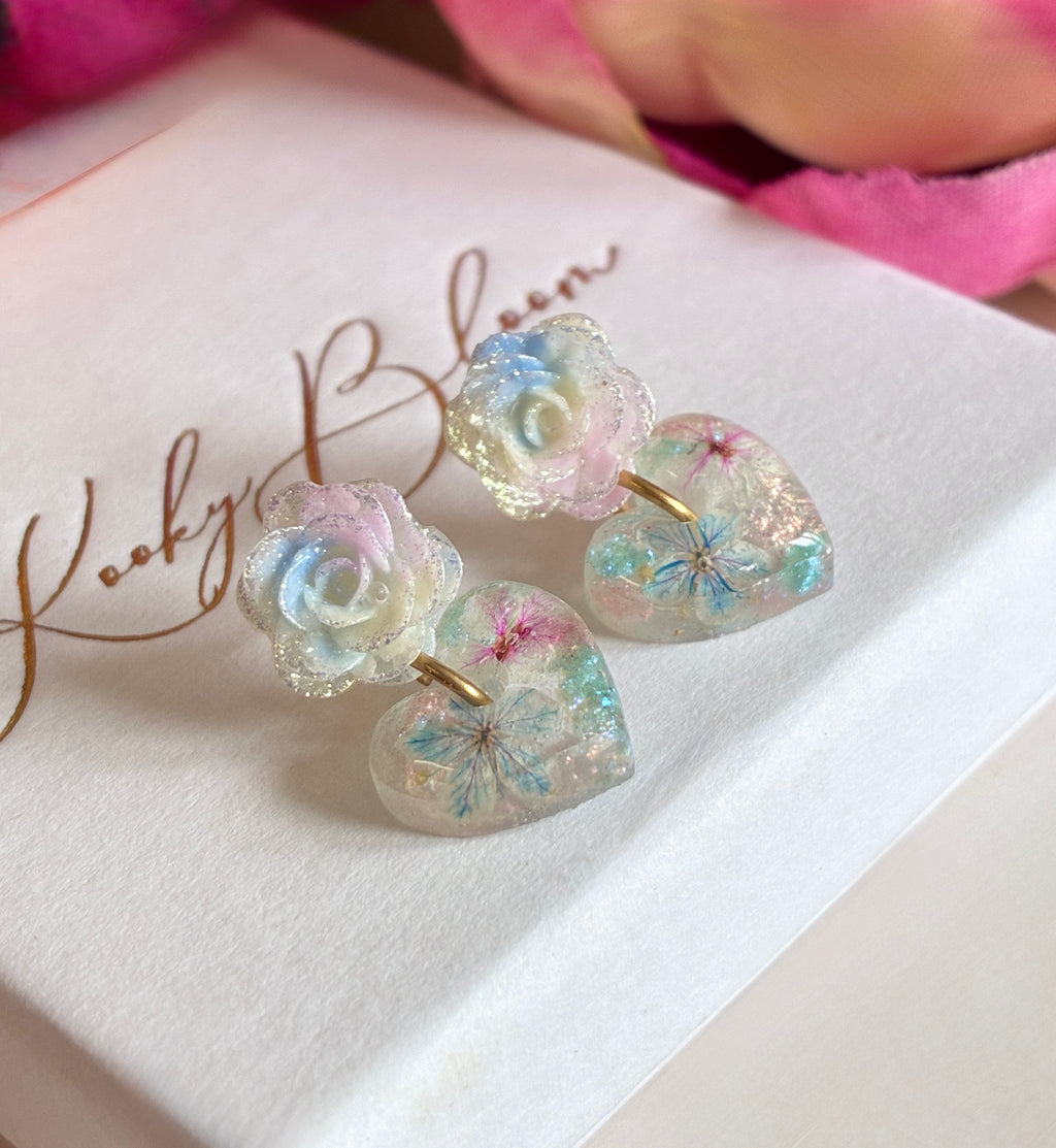 Fairy Dust Rose Heart Drop stud earrings.