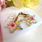 Rainbow petal confetti Star hoop earrings