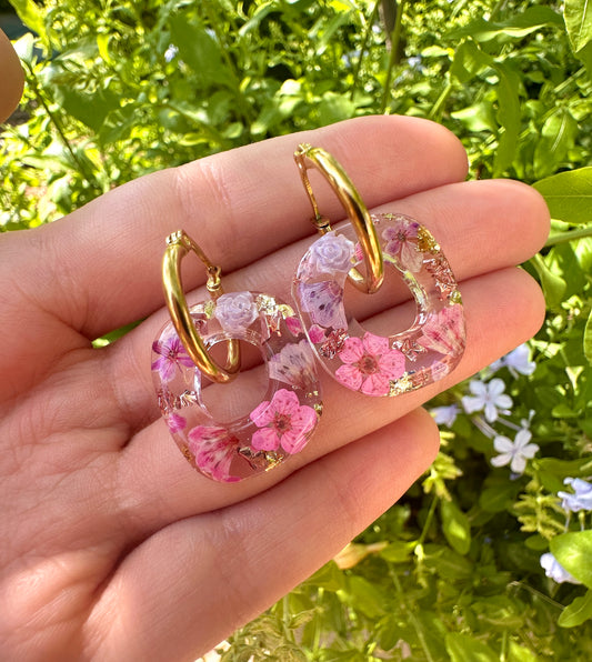 Pink lilac irregular organic donut earrings.
