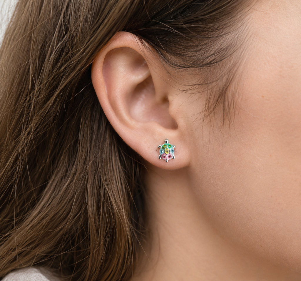 925 sterling silver Pastel Turtle stud earrings.