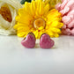 Pink glitter Double sided heart Gold Earrings.