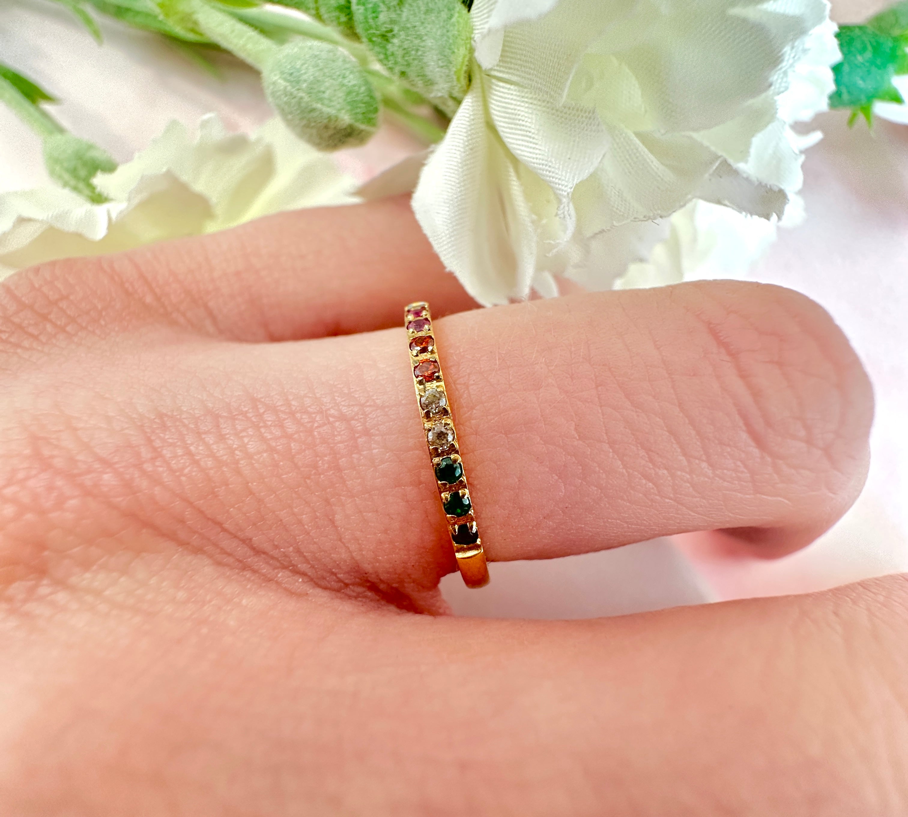 Gold Tiny rainbow stone ring.