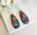 Pink Blue turquoise Jasper teardrop hoop earrings