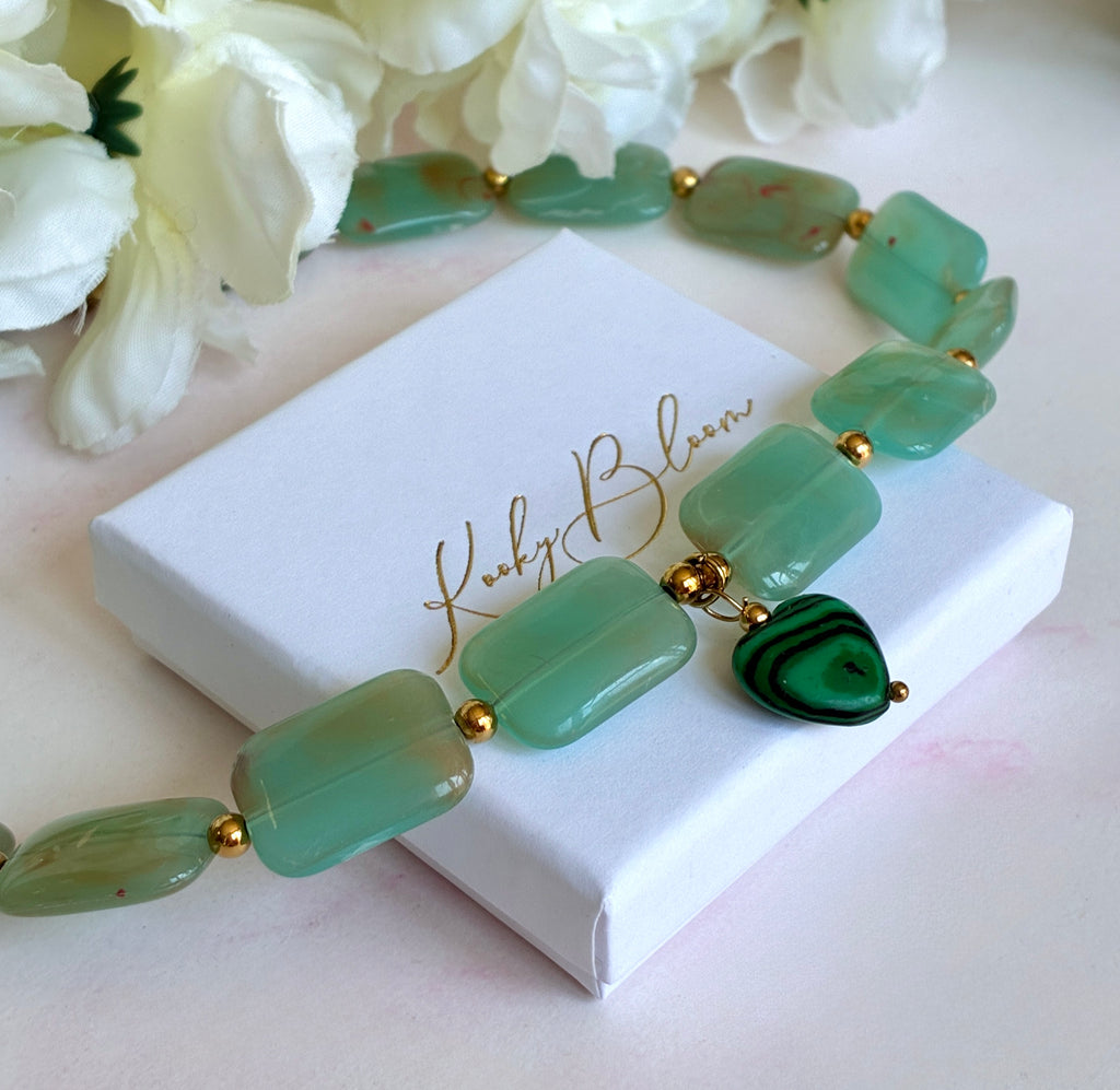Green Agate stone Heart necklace.