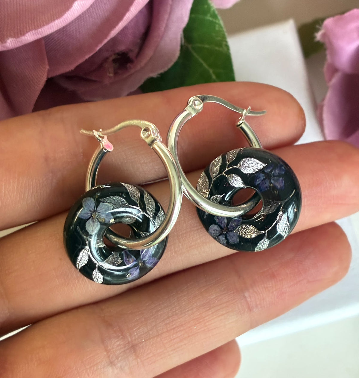 Mystical Dark Bloom Chunky Donut hoop earrings.