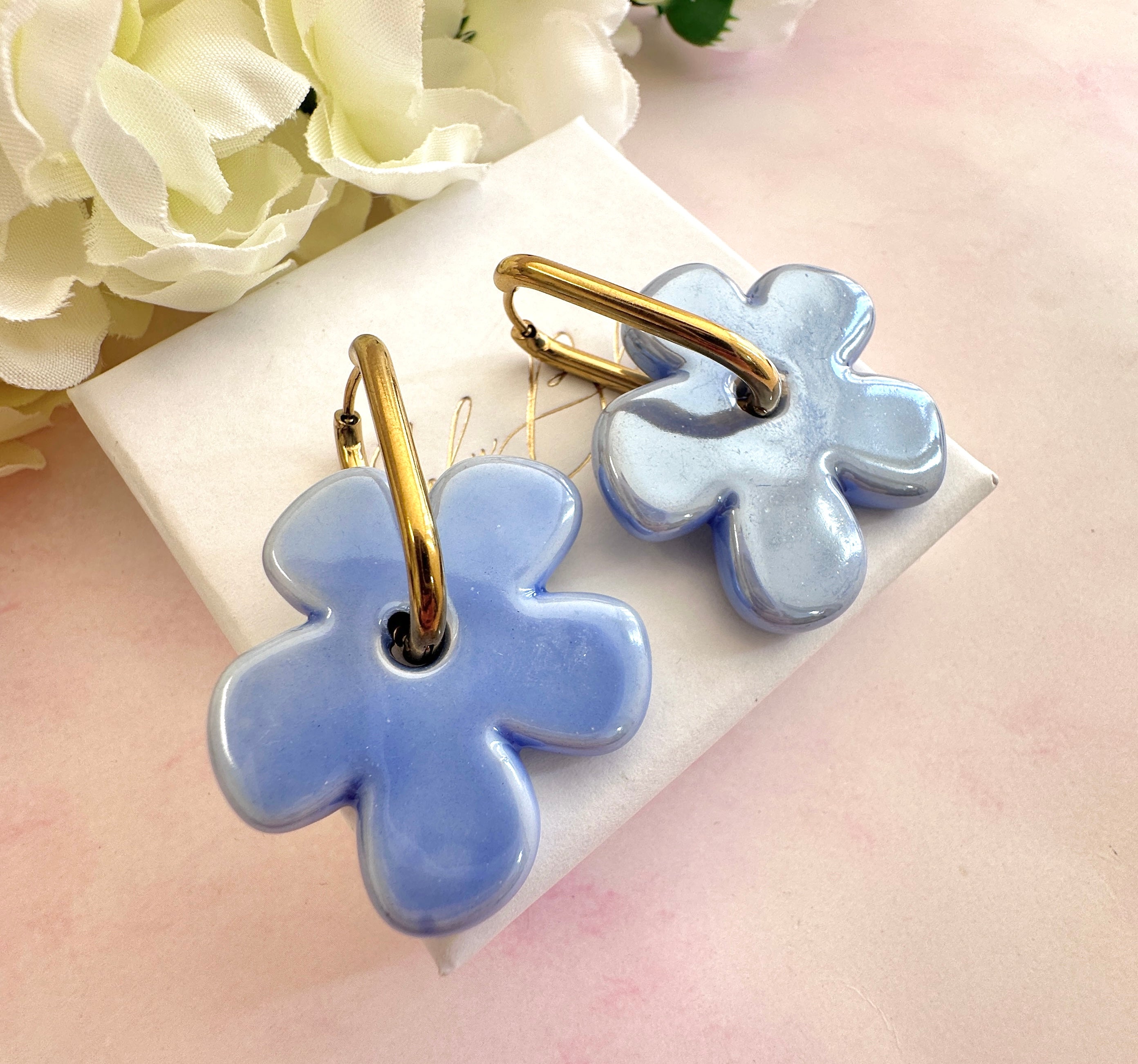 Colourful ceramic Flower earrings.