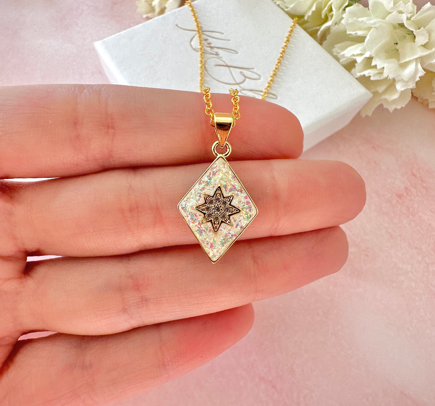 Gold Opal diamond Star Necklace.