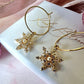 Gold Pearl Cz Snowflake hoop earrings.