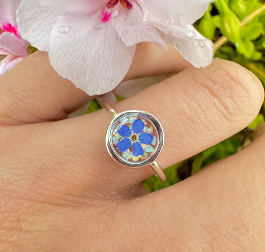 Forget me not flower & Opal 925 sterling silver ring