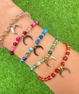Natural Agate stretch gold crescent bracelet.