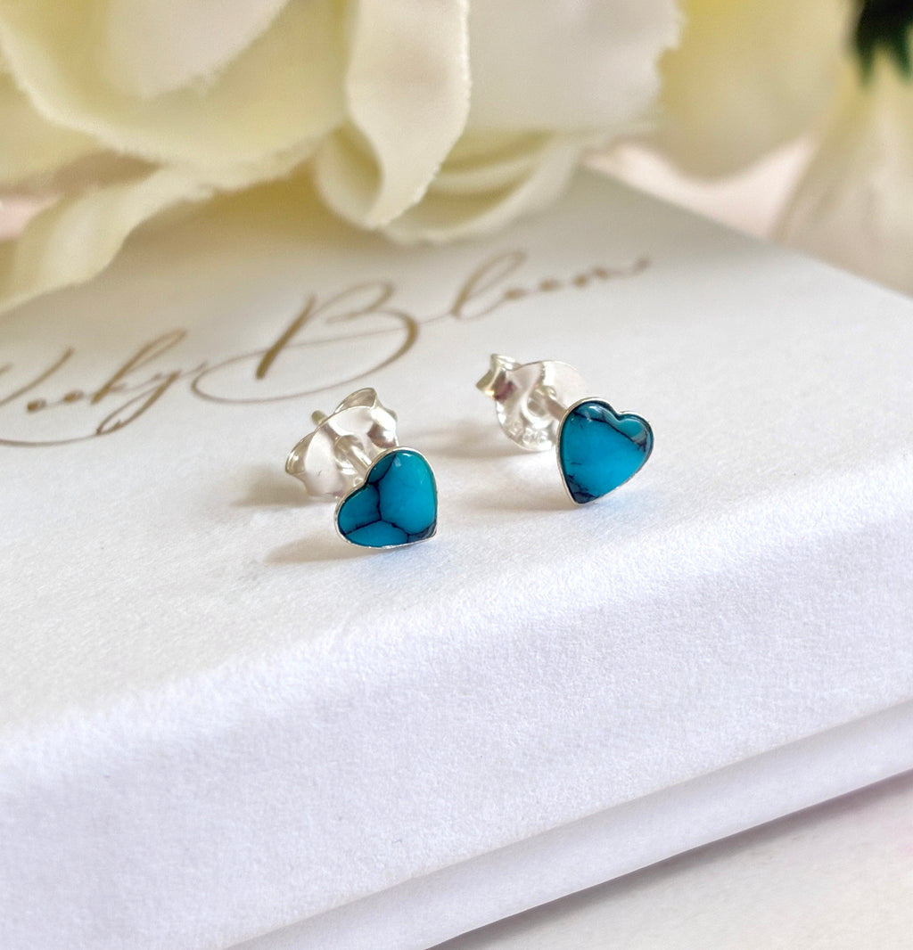 925 Sterling silver Turquoise Heart stud earrings.