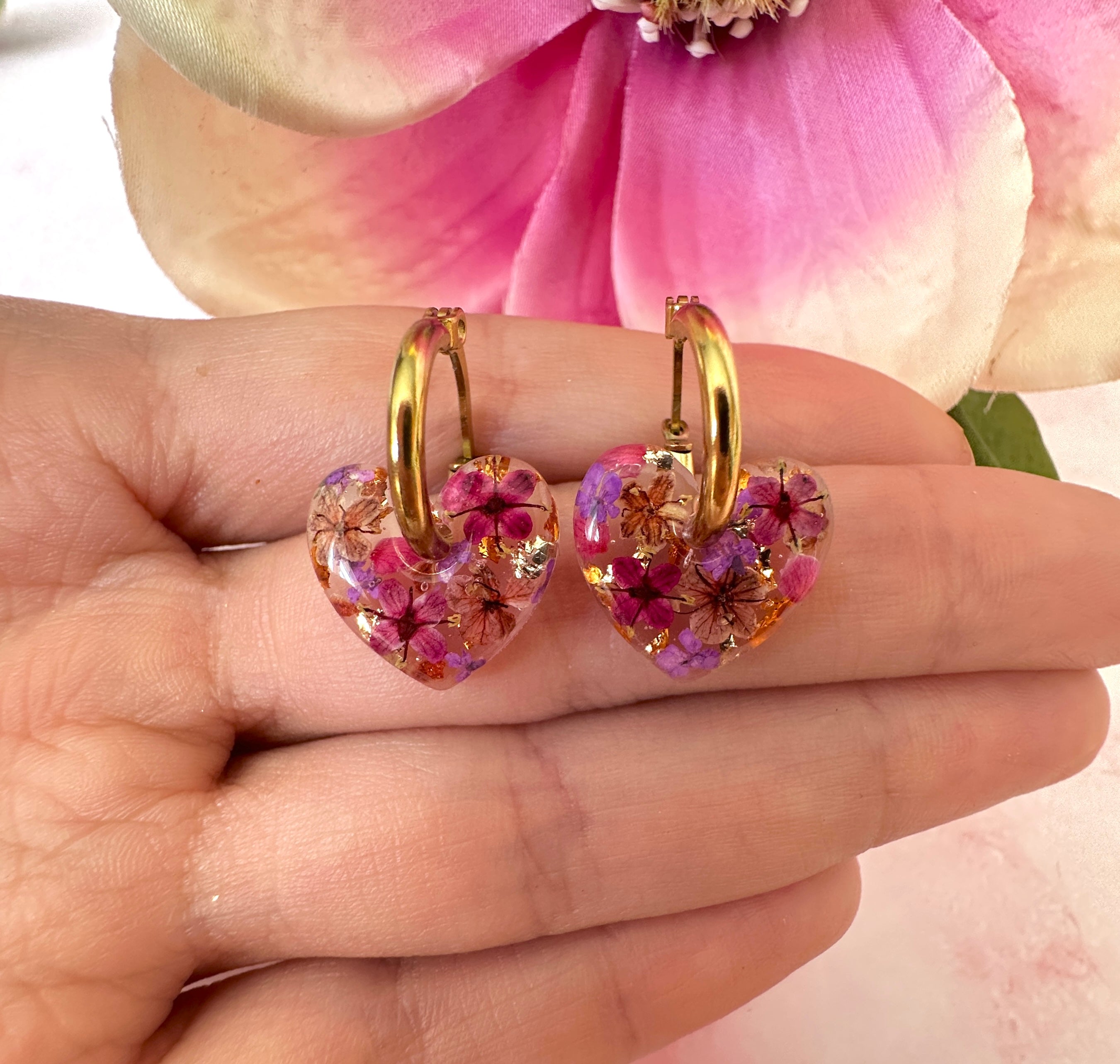 Black Forest flower heart hoop earrings.