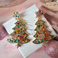 Gold large Bling multicoloured Christmas tree earrings.