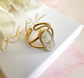 Gold wrap around Real gypsophila flower ring.