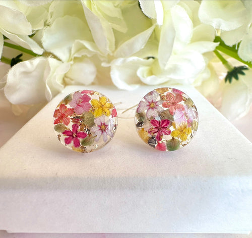 Bloom button floral 925 sterling silver stud earrings