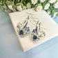 Mini Powder Blue Forget me not heart hoop earrings.