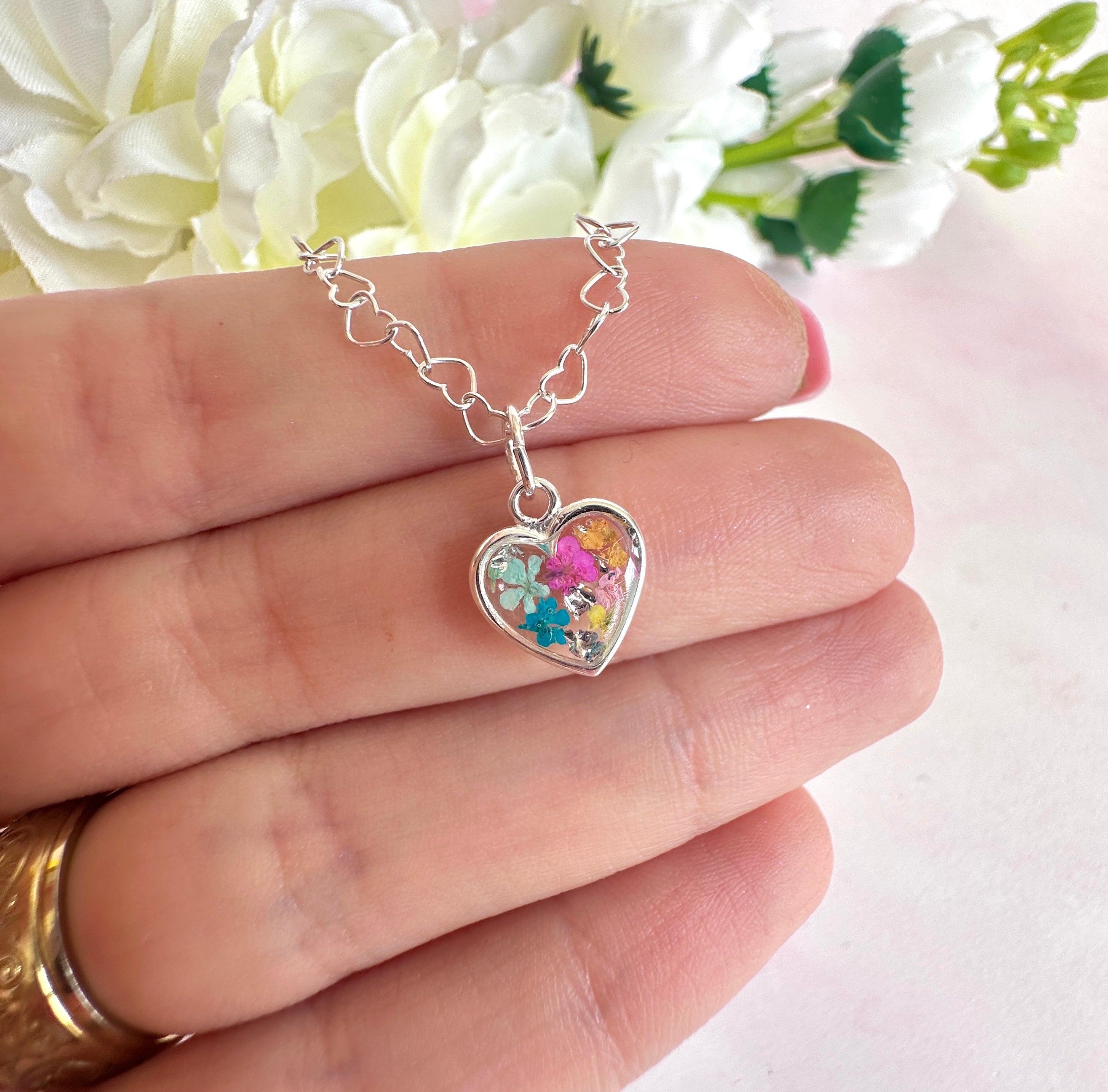 925 sterling silver Heart link colourful confetti heart bracelet.