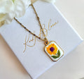 Gold Sunflower Tile Necklace.