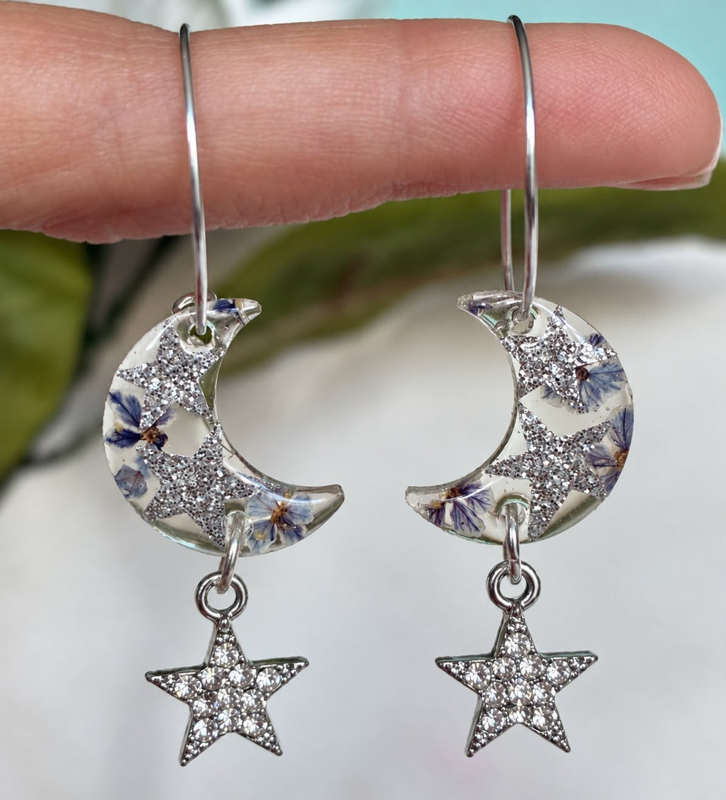 Star Dust Bloom moon hoop earrings