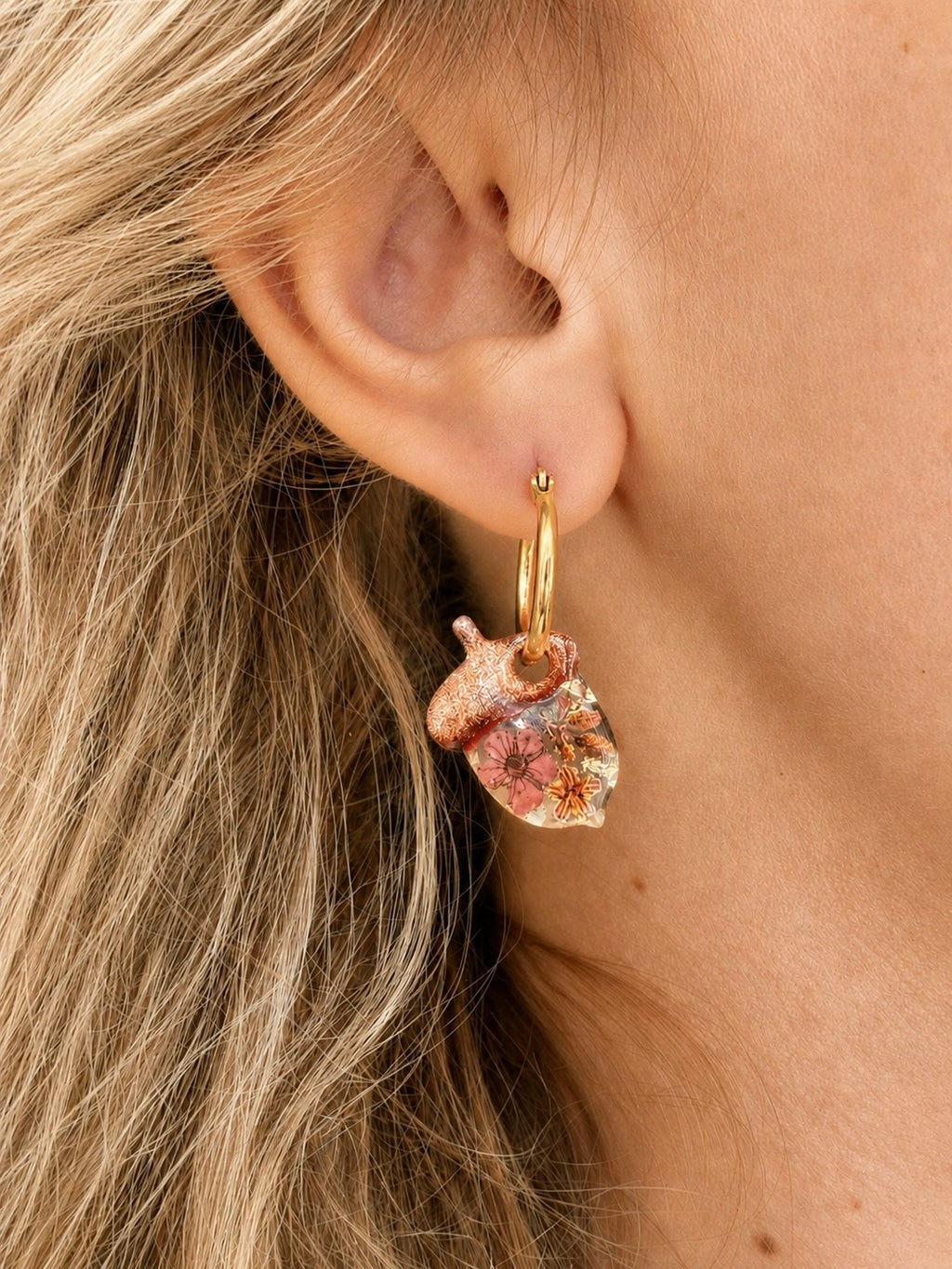 Woodland Acorn Bloom hoop earrings