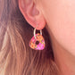 Neon Pink Orange Bloom Triangle Hoop earrings.