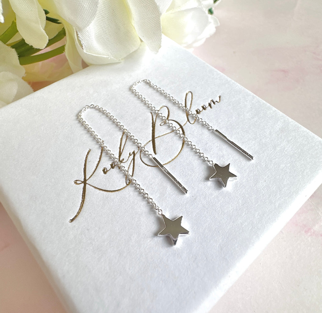 925 sterling silver Star thread through earrings.