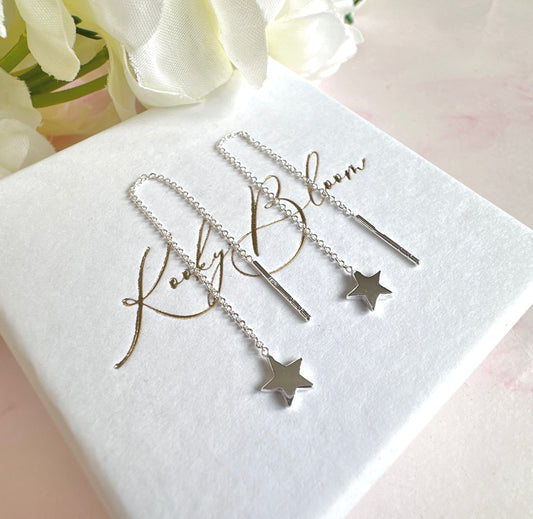 925 sterling silver Star thread through earrings.