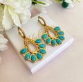 Gold turquoise Boho hoop earrings.