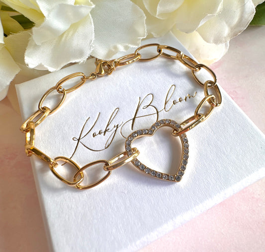 Gold Cz Heart link bracelet.