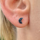 925 sterling silver Dark Blue sparkle Moon stud earrings.