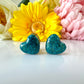 Blue glitter Double sided heart Gold Earrings.