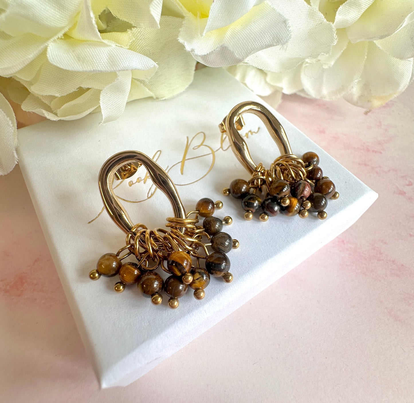 Gold Tigers eye Beaded stud earrings