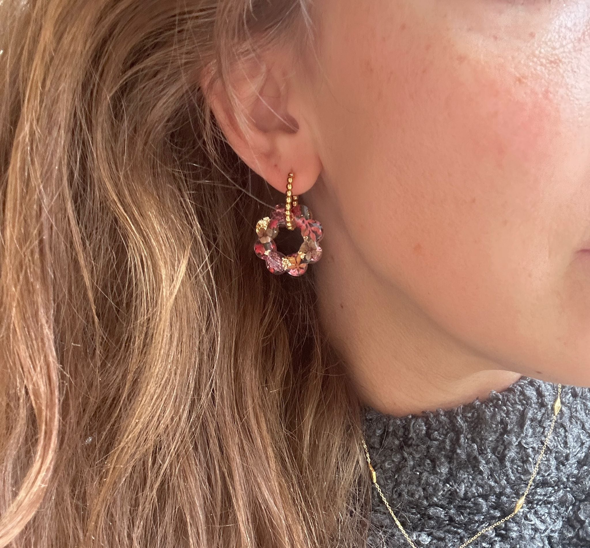 Autumn wreath bloom earrings