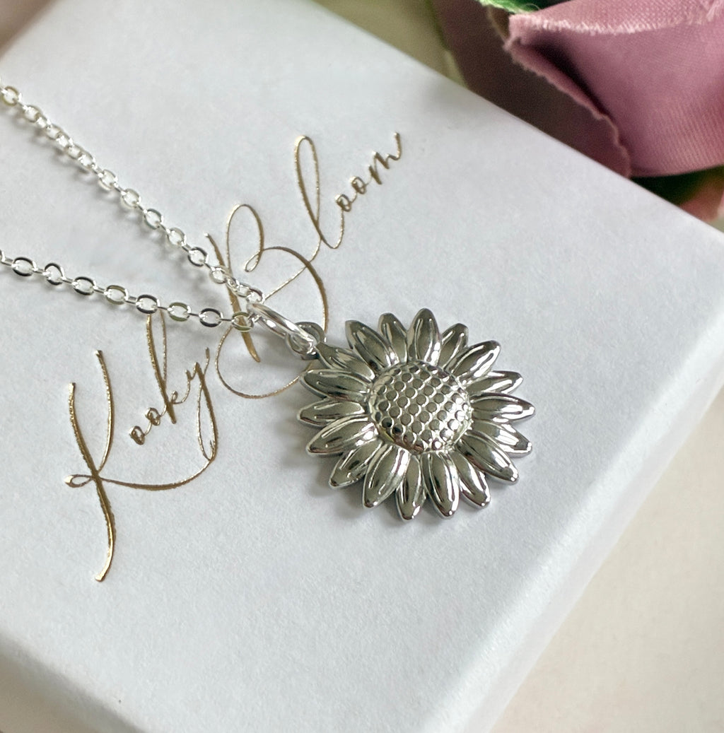 Silver sunflower necklace