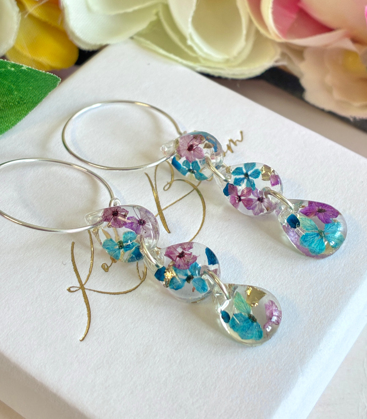 Midnight Plum Tear Drop hoop earrings