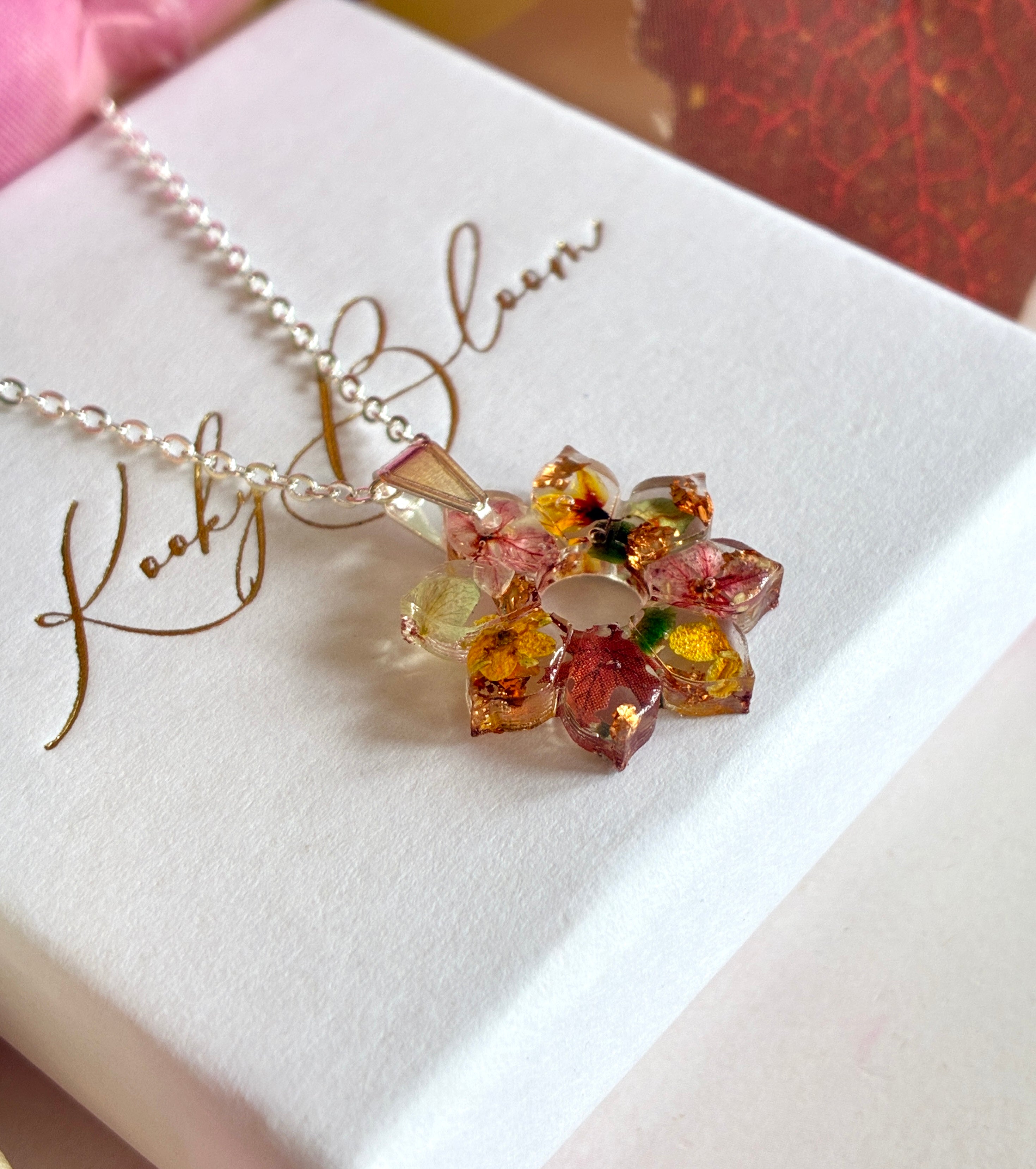 Silver Autumn Sunflower Bloom necklace.