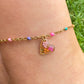 Gold Rainbow Confetti HEART Anklet.