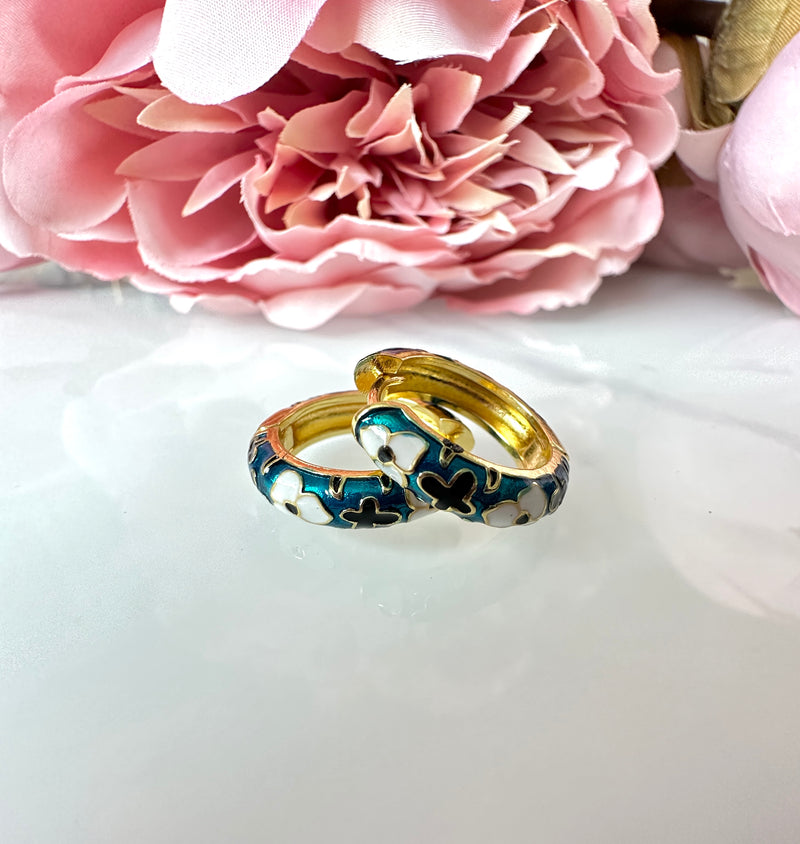 Floral Enamel Gold Huggie earrings.