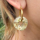 Ivory Flower Donut Gold Hoop earrings.