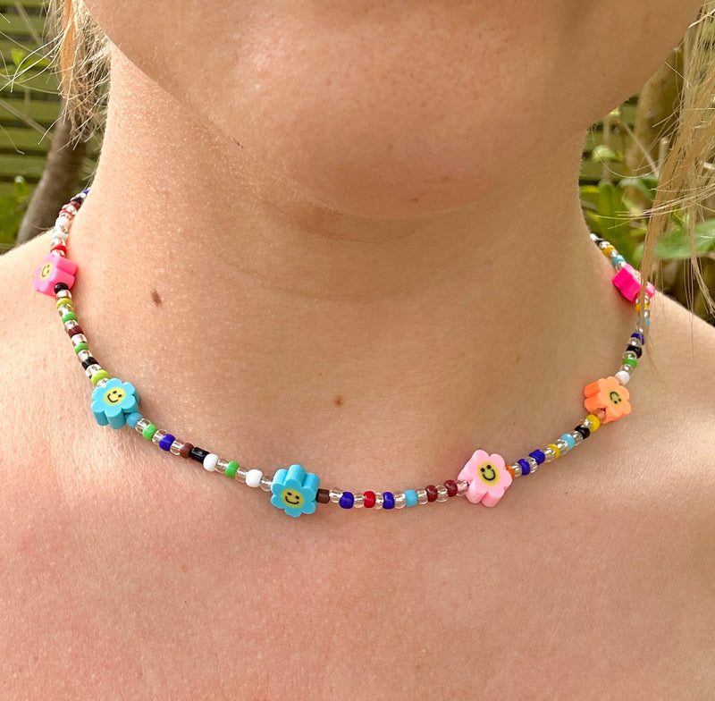Smiley Flower beaded necklace.