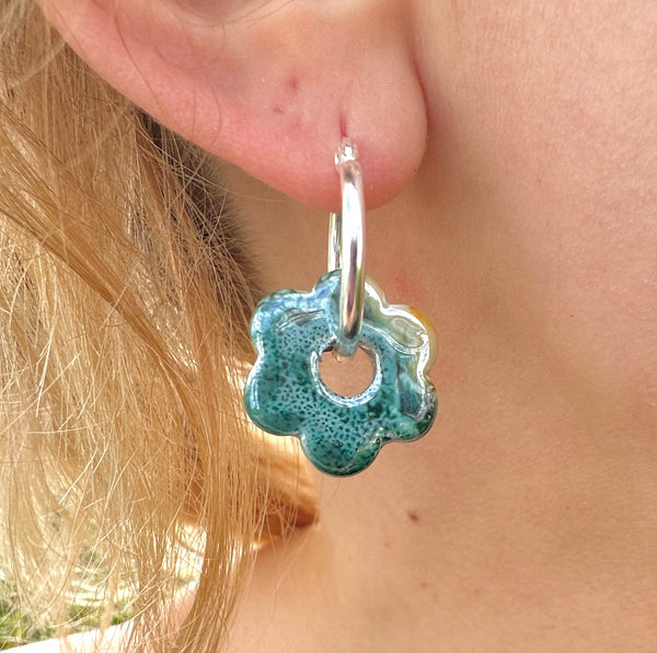 Ocean Mini Ceramic flower hoop earrings.