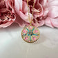 Pink Blue enamel pattern Gold necklace.