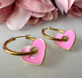Barbie pink heart gold Huggie earrings.