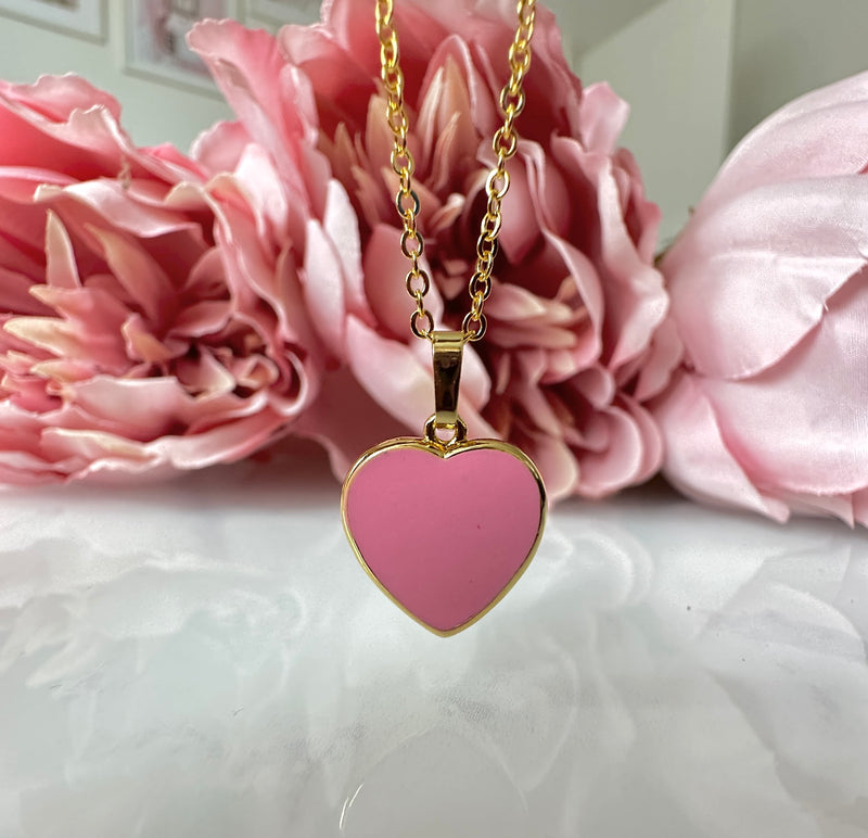 Pink enamel Heart Gold necklace.