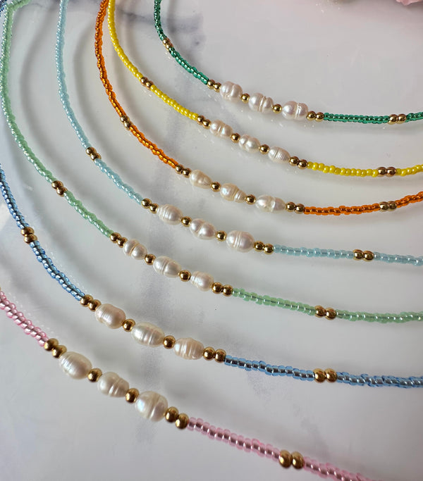 Natural Pearl glass seeded bead Necklace.