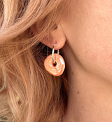 Coral glazed ceramic Donut huggie Hoop earrings.