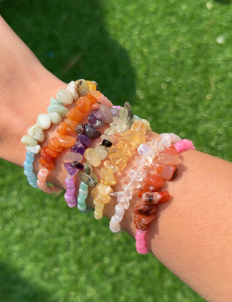 Gemstone beaded stretch Bracelet .